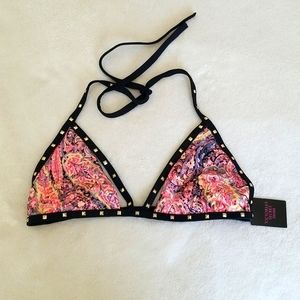 New Victoria's Secret Paisley Print Gold Studded Strappy Bikini Top
